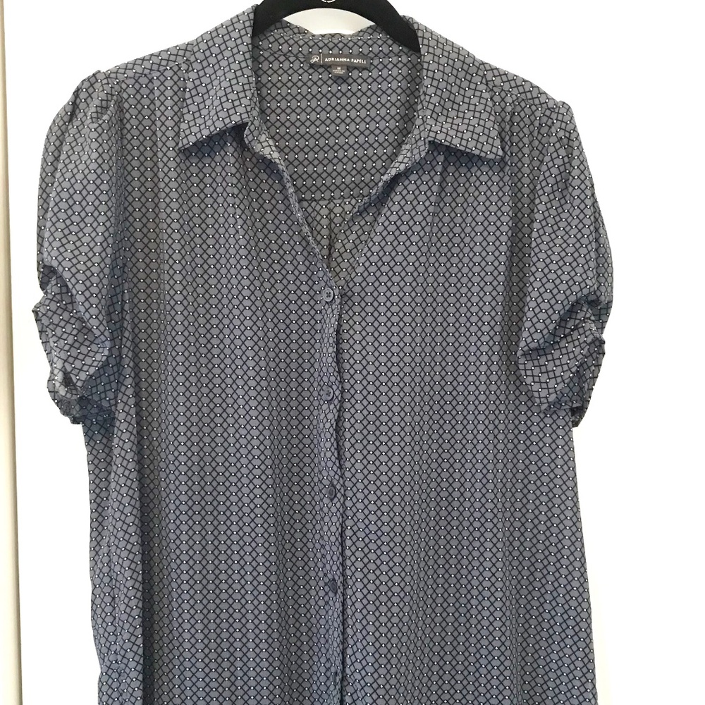 Adriana Papell Patterned Short-Sleeve Chiffon Blouse, Size Medium